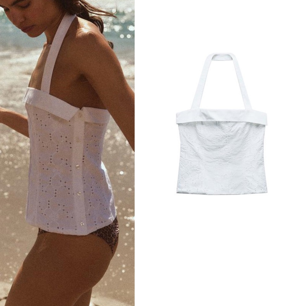 Zara Embroidered Halter Top